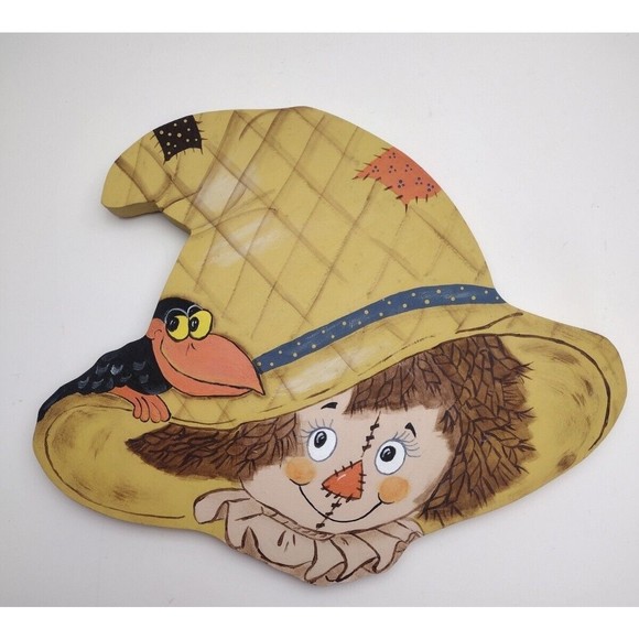 Hand Painted Scarecrow Wooden Wall Art Fall Halloween Autumn Decoration Folk - Picture 9 of 10